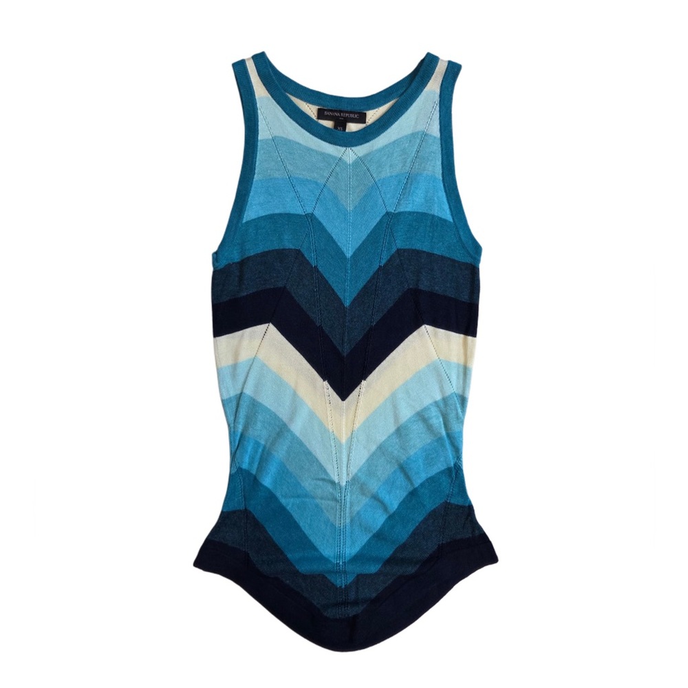 Banana Republic Blue, Navy White Chevron Knotted Crew Neck Tank Top